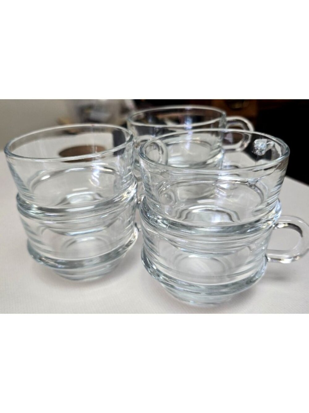 Vintage Lot 6 Clear Glass Stackable Punch Cups